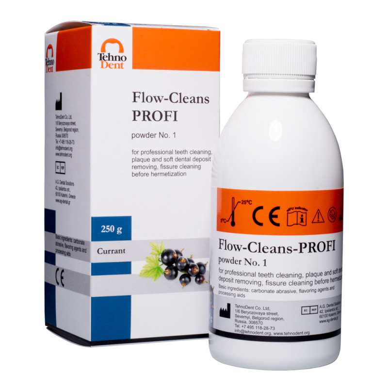 Флоу-Клинз-ПРОФИ (смородина) - порошок для профилактической очистки эмали, 250 г